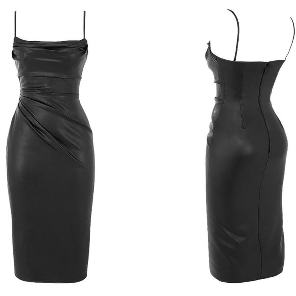 HOUSE OF CB 'Luanne' Black Vegan Leather Corset Midi Dress NWOT - Picture 7 of 12